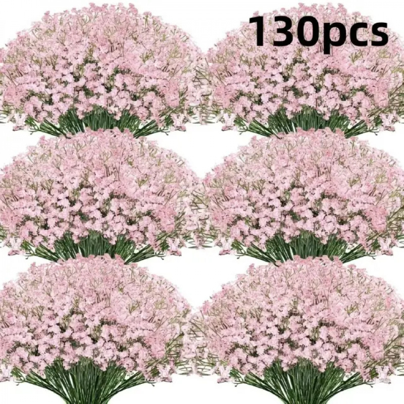 Dried Flower Bulk - 130-Stem Pink Gypsophila Artificial Flower Bouquet,