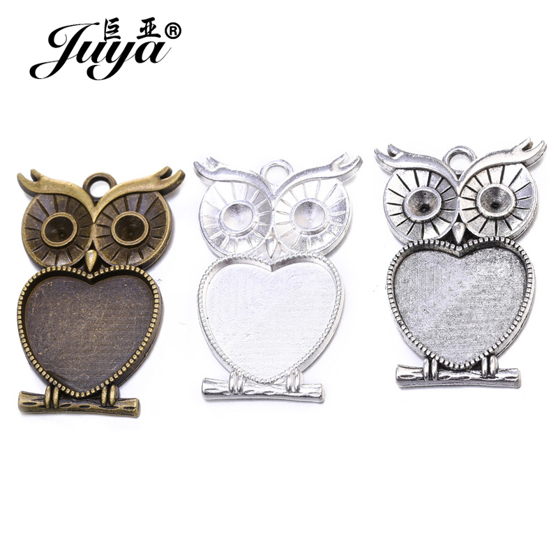 5pcs/lot 25mm Heart Shape Owl  - Bezels Set Pendant recension och pris