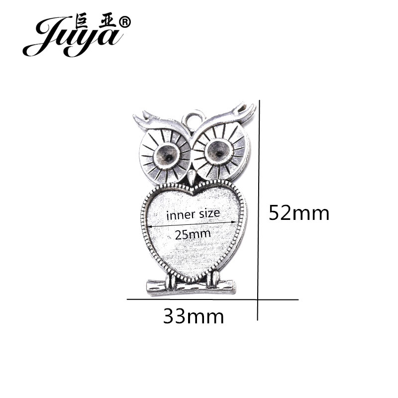 5pcs/lot 25mm Heart Shape Owl  - Bezels Set Pendant recension och pris