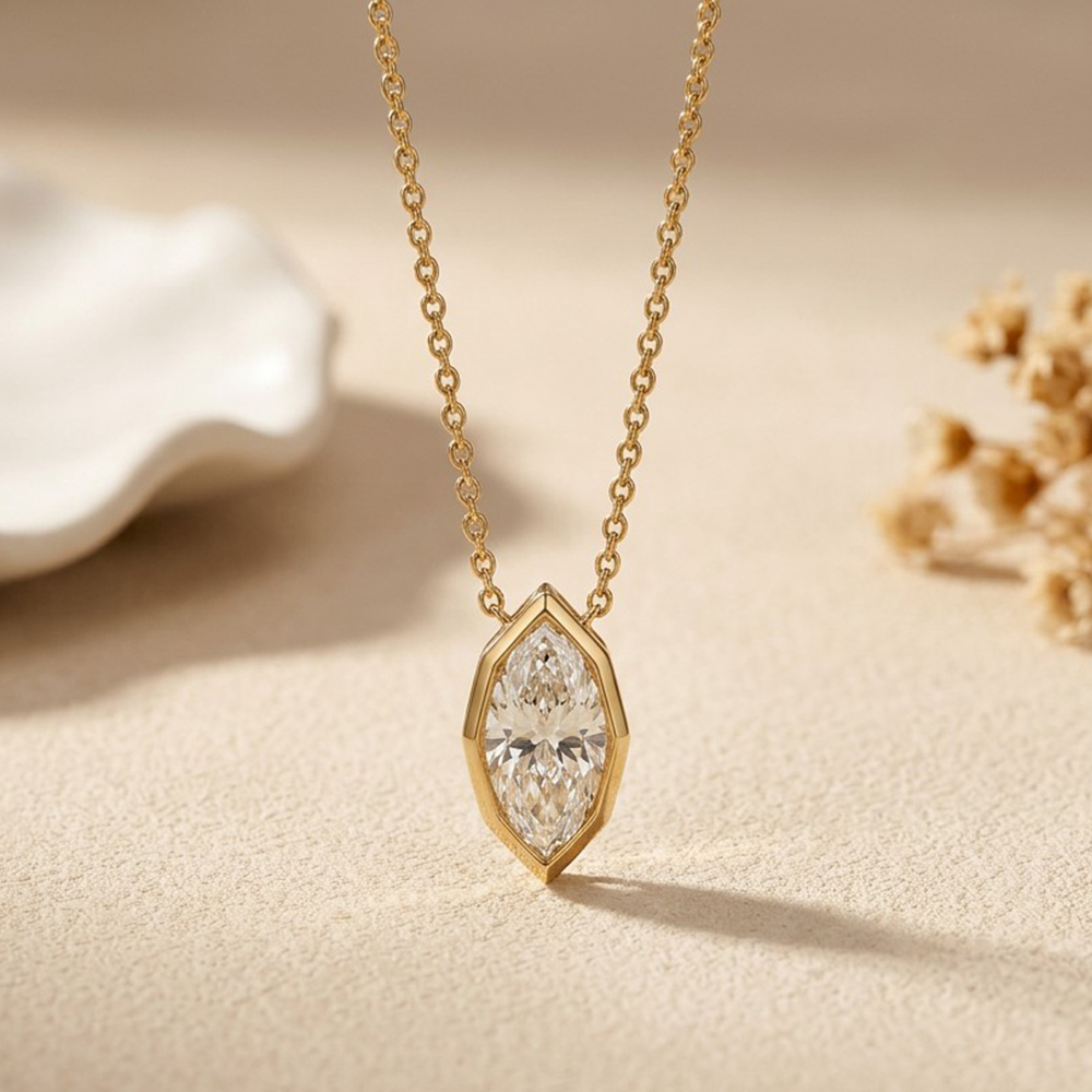 EWYA 3CT Marquise Cut Moissani - Bezels Set Pendant recension och pris