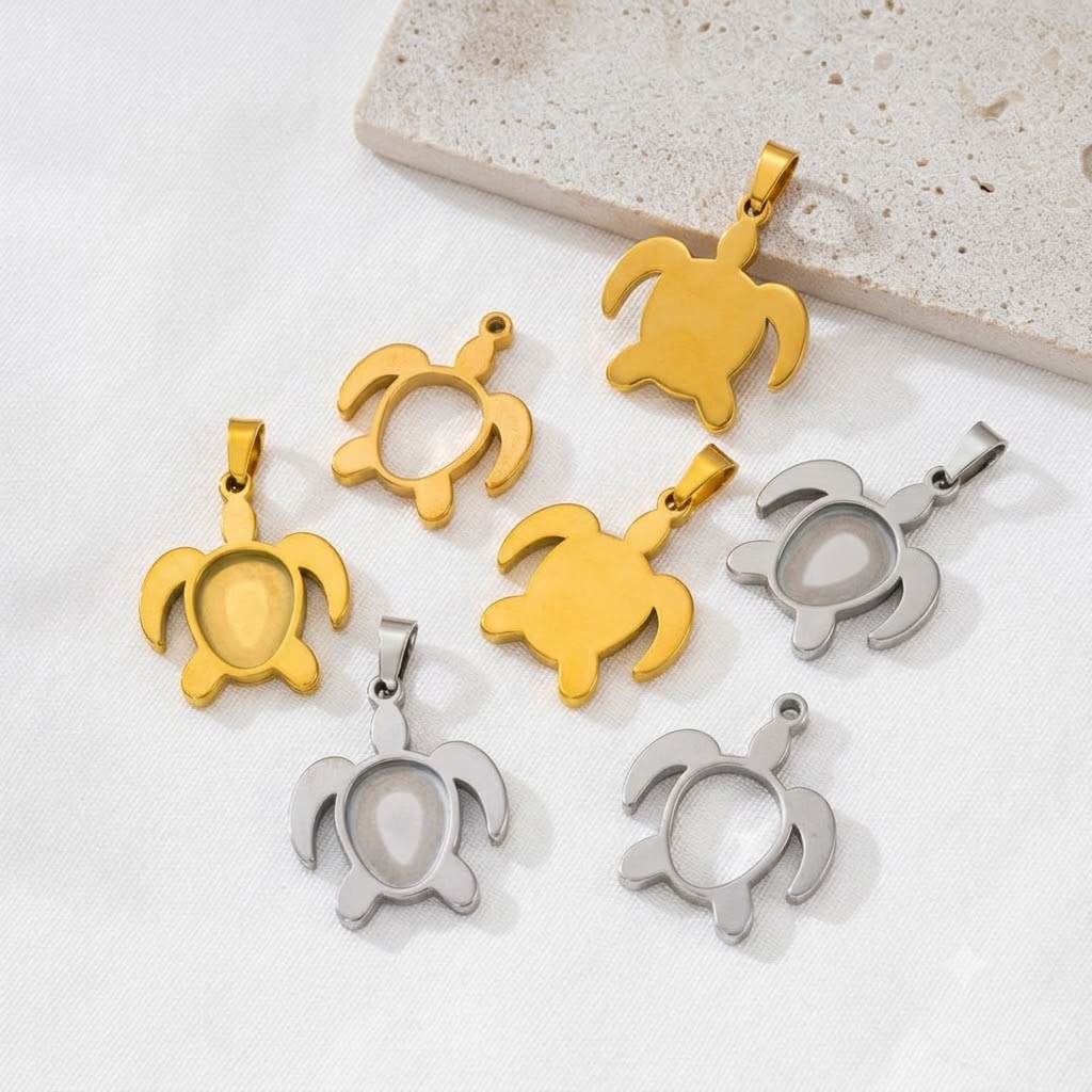 5pcs/Lot Stainless Steel Turtl - Bezels Set Pendant recension och pris