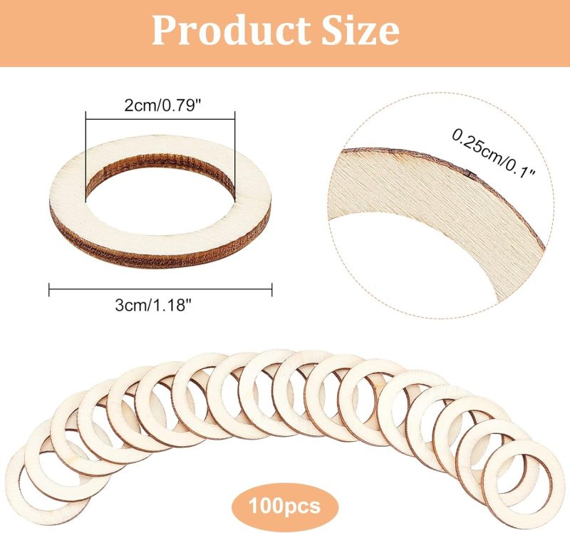 100 Pcs 30mm Natural Wood Ring - Wood Ring Blank recension och pris