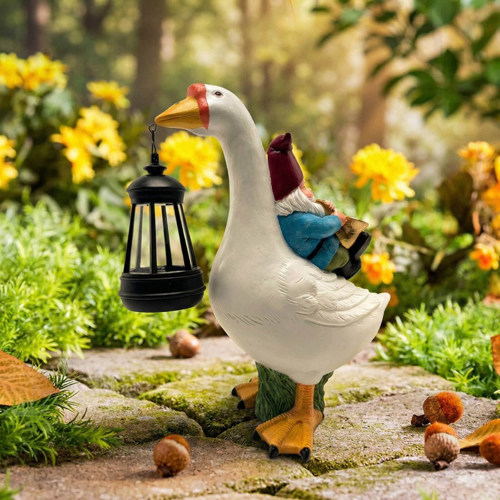 Gnome Riding Goose Statue Weat - Resin Crafts recension och pris